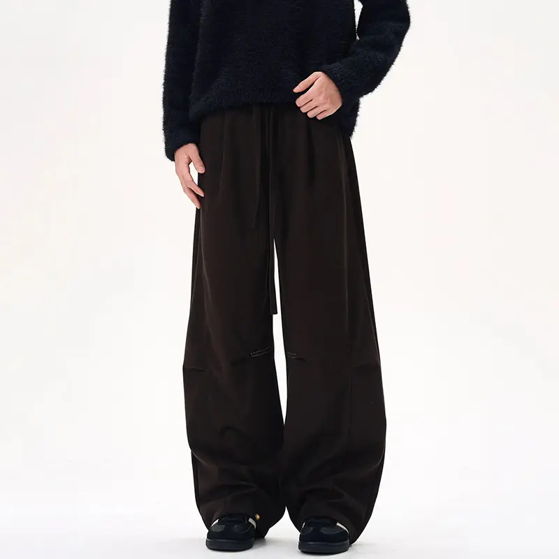 IEFB Men's Sweatpants Solid Color Male Elastic Waist Casual Pants Lace-up New Fold Design Men Clothing Summer Trousers 9W2538