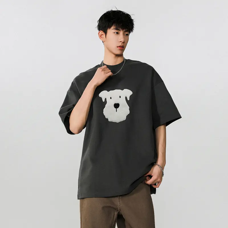 IEFB Men's T-shirts Short Sleeve New Korean Style Summer Plush Dog Decoration Loose Round Neck Pullover Male Clothing 9W1758