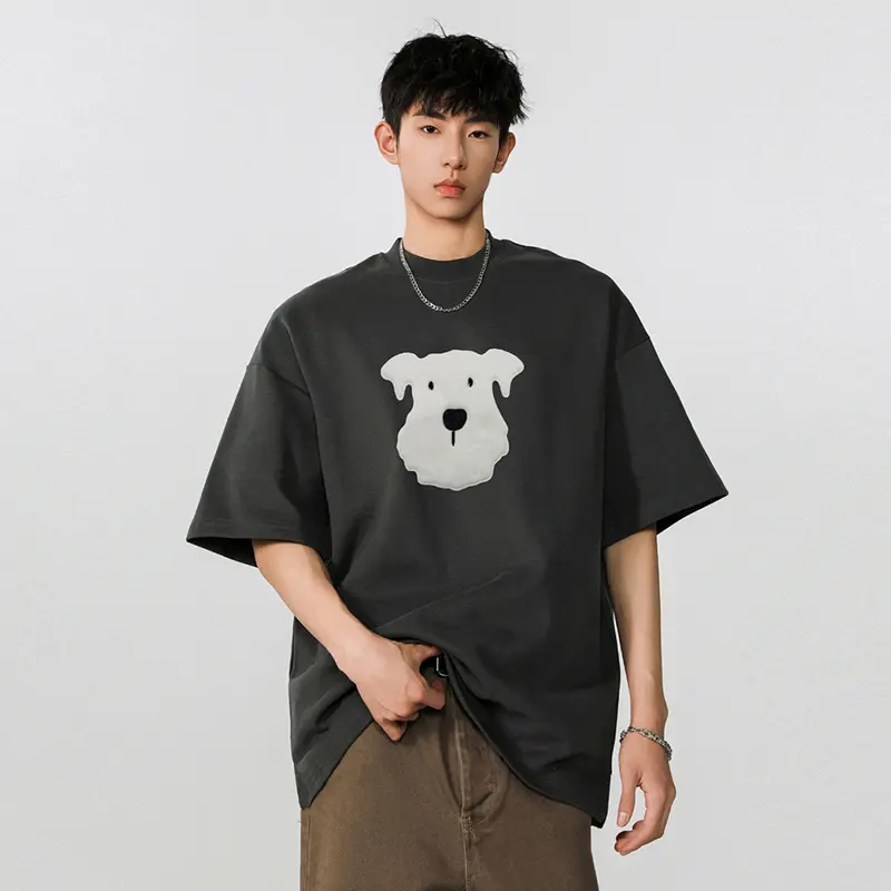 IEFB Men's T-shirts Short Sleeve New Korean Style Summer Plush Dog Decoration Loose Round Neck Pullover Male Clothing 9W1758