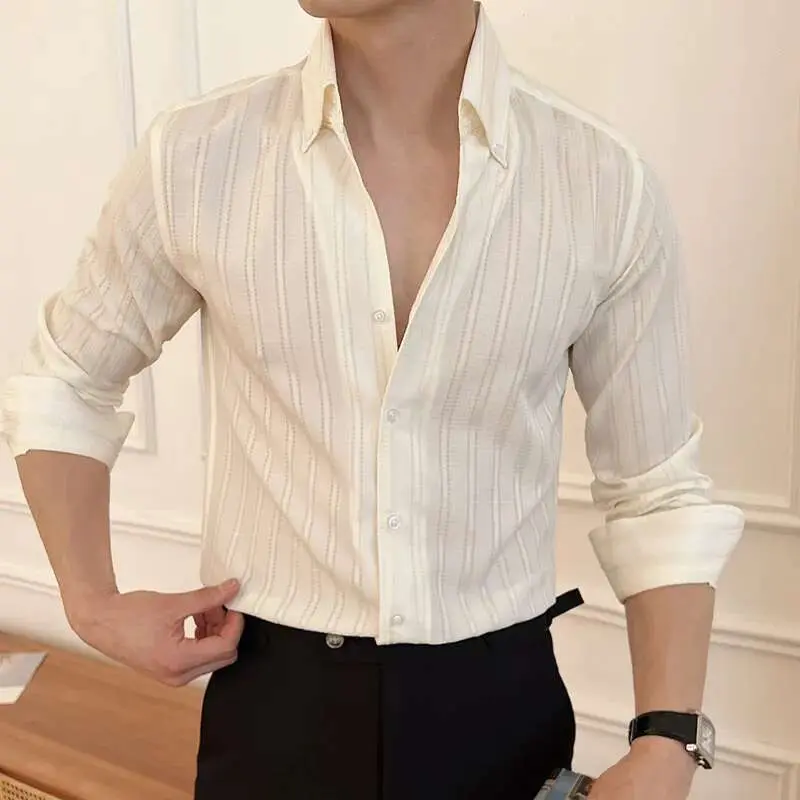 IEFB Men's New Spring Shirts Korean Striped Design Loose Long Sleeve Male Clothing Casual Single Breasted Fashion Menwear 9W1576