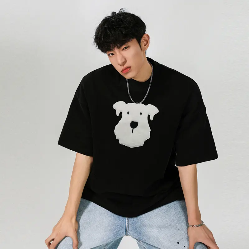 IEFB Men's T-shirts Short Sleeve New Korean Style Summer Plush Dog Decoration Loose Round Neck Pullover Male Clothing 9W1758