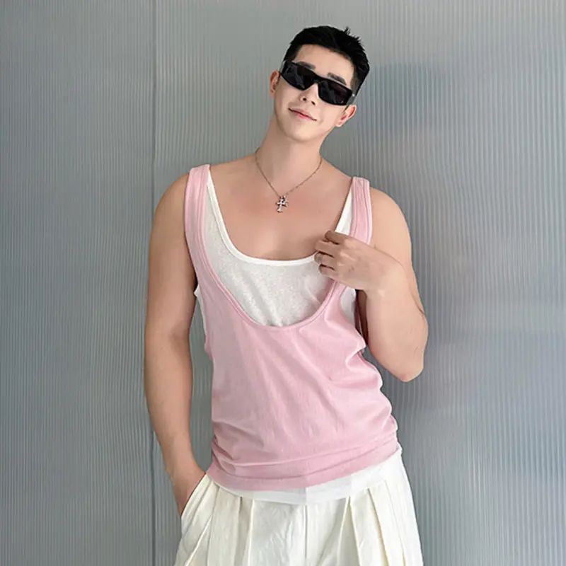 IEFB Korean New Chic Men's Vest Personality Contrasting Color Layering Versatile Sleeveless Vest Two-piece Set Summer 9W2703