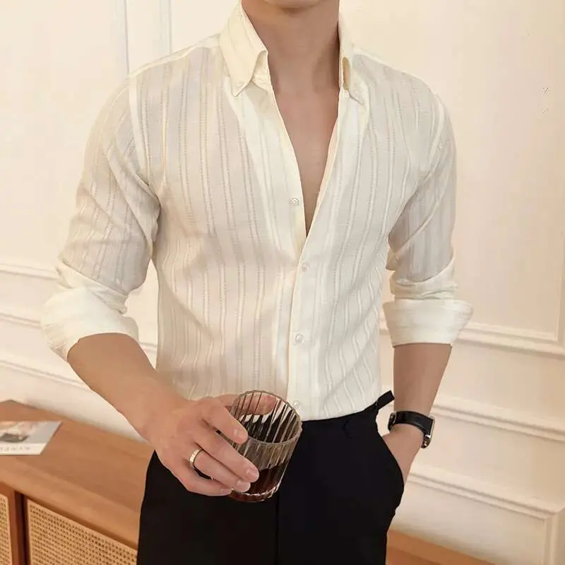 IEFB Men's New Spring Shirts Korean Striped Design Loose Long Sleeve Male Clothing Casual Single Breasted Fashion Menwear 9W1576