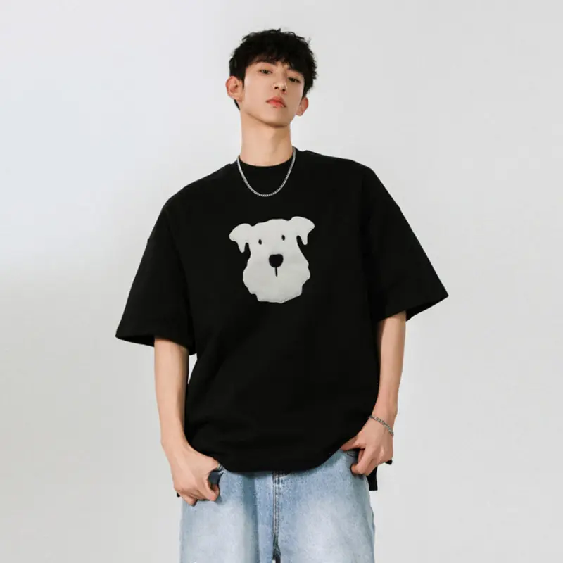 IEFB Men's T-shirts Short Sleeve New Korean Style Summer Plush Dog Decoration Loose Round Neck Pullover Male Clothing 9W1758