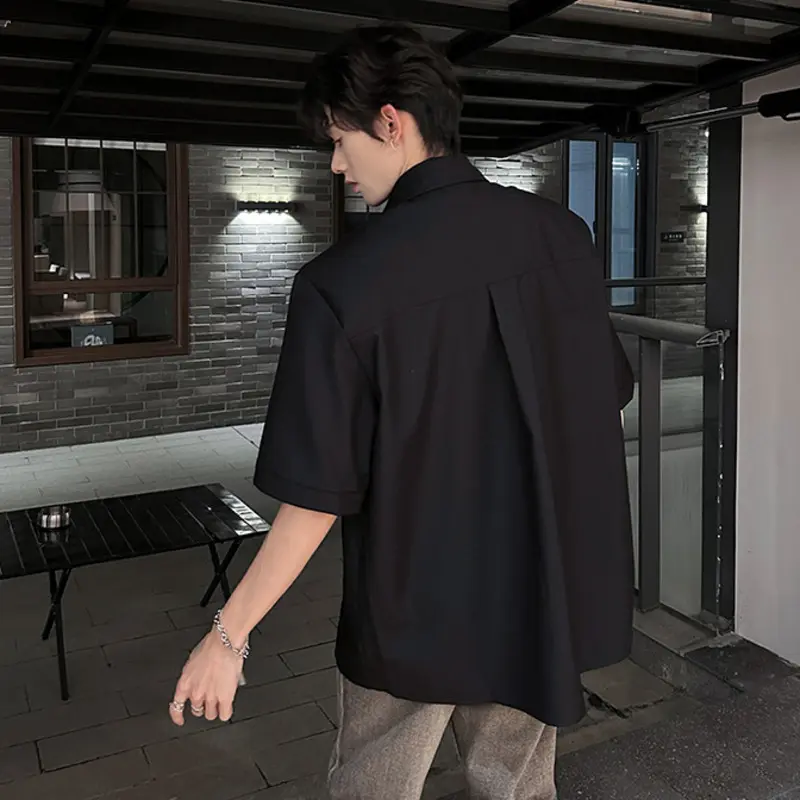 IEFB Shoulder Pads Pleated Men's Shirt Short Sleeve Niche Design Shirts Threedimensional Silhouette Handsome Korean Top 9W3736