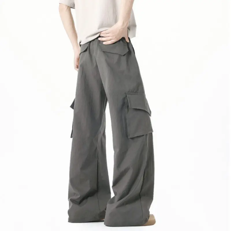 IEFB Niche Design Men's Casual Pants Solid Color Side Pockets New Quick-dry Wide Leg Bottom Loose Straight Male Trousers 9W2653