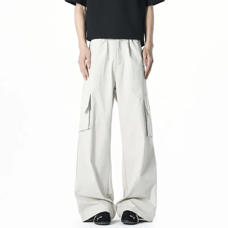 IEFB Niche Design Men's Casual Pants Solid Color Side Pockets New Quick-dry Wide Leg Bottom Loose Straight Male Trousers 9W2653