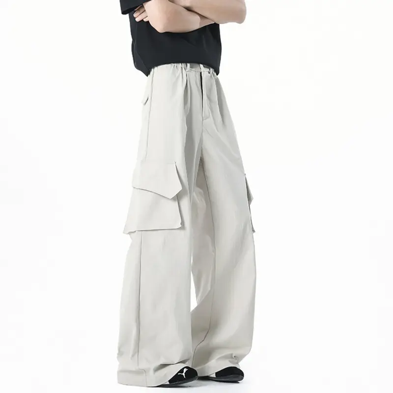 IEFB Niche Design Men's Casual Pants Solid Color Side Pockets New Quick-dry Wide Leg Bottom Loose Straight Male Trousers 9W2653
