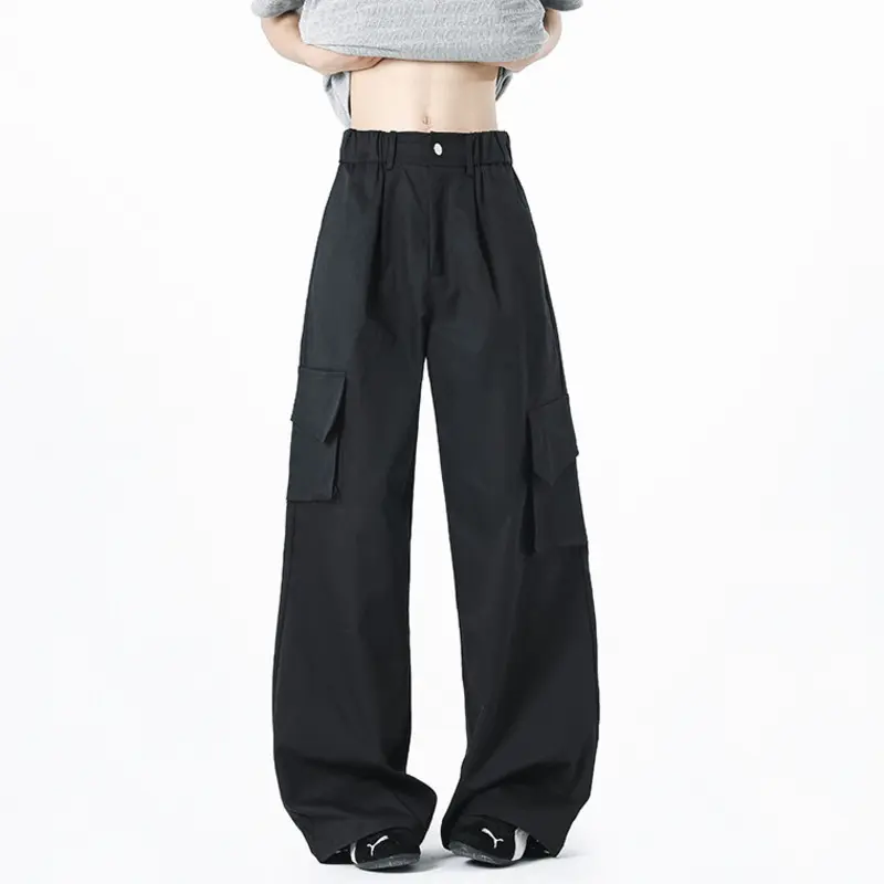 IEFB Niche Design Men's Casual Pants Solid Color Side Pockets New Quick-dry Wide Leg Bottom Loose Straight Male Trousers 9W2653