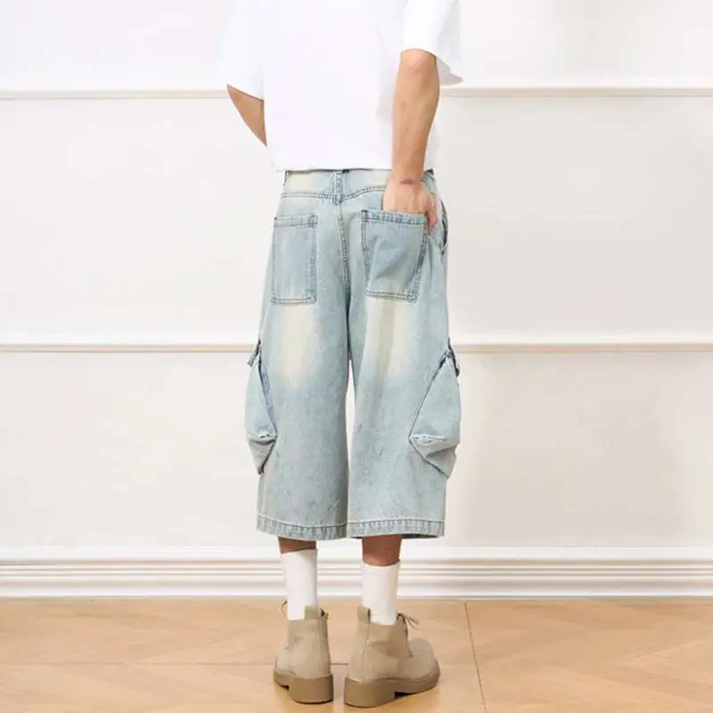IEFB Men's Jeans New American Style Distressed Washed Multi Pockets Trendy Straight Leg Stylish Male Casual Bottoms 9W1910