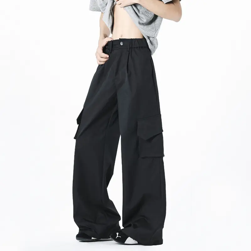 IEFB Niche Design Men's Casual Pants Solid Color Side Pockets New Quick-dry Wide Leg Bottom Loose Straight Male Trousers 9W2653
