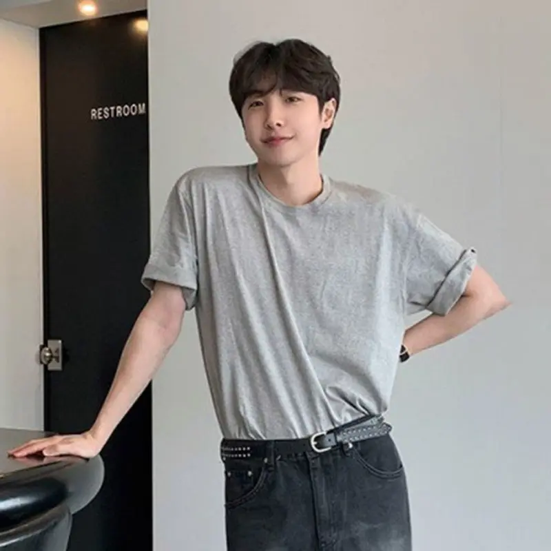 IEFB Men's Short SleeveT-shirts New Summer Loose Solid Color Korean Round Neck Style Pullover Casual Trendy Male Top 9W1611
