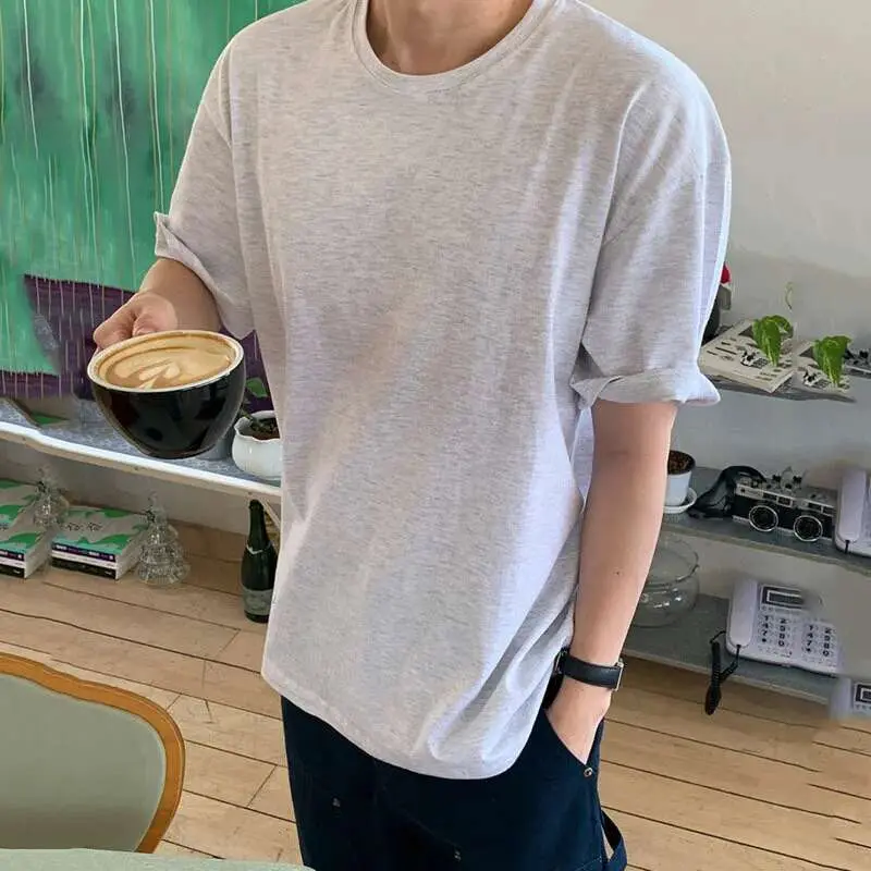 IEFB Men's Short SleeveT-shirts New Summer Loose Solid Color Korean Round Neck Style Pullover Casual Trendy Male Top 9W1611