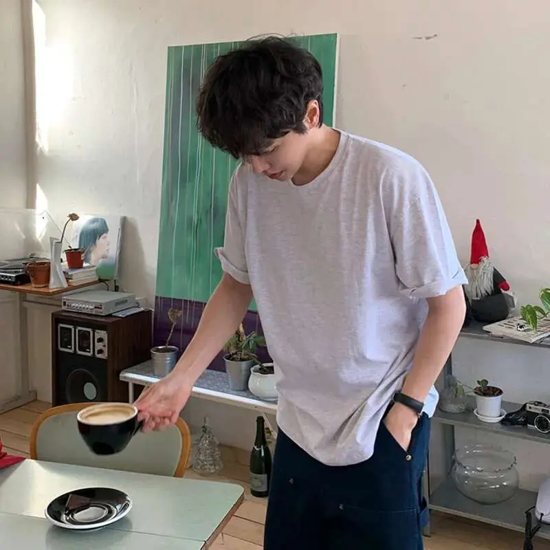 IEFB Men's Short SleeveT-shirts New Summer Loose Solid Color Korean Round Neck Style Pullover Casual Trendy Male Top 9W1611