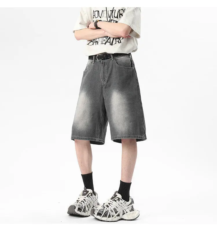 IEFB Men's Denim Shorts High Street New American Style Gradient Color Simple Distressed Trendy Straight Leg Male Clothing 9W1808