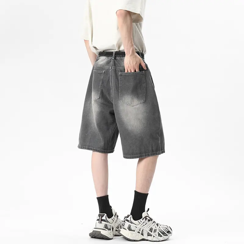 IEFB Men's Denim Shorts High Street New American Style Gradient Color Simple Distressed Trendy Straight Leg Male Clothing 9W1808
