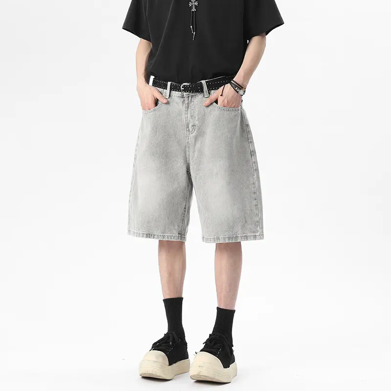 IEFB Men's Denim Shorts High Street New American Style Gradient Color Simple Distressed Trendy Straight Leg Male Clothing 9W1808