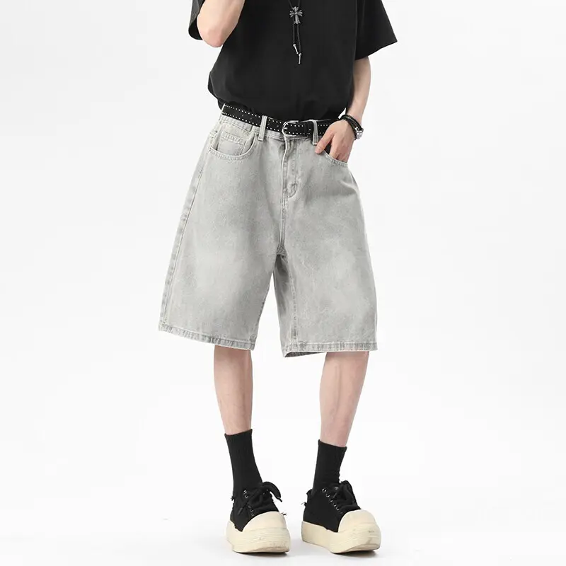 IEFB Men's Denim Shorts High Street New American Style Gradient Color Simple Distressed Trendy Straight Leg Male Clothing 9W1808