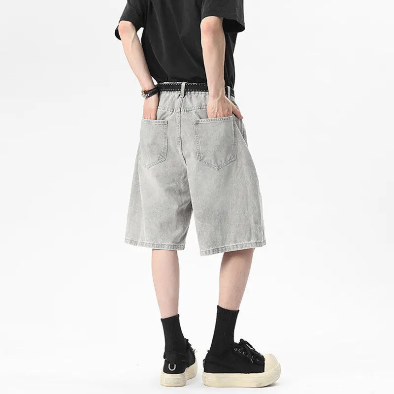 IEFB Men's Denim Shorts High Street New American Style Gradient Color Simple Distressed Trendy Straight Leg Male Clothing 9W1808