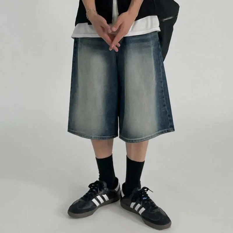 IEFB Men's Washed Denim Shorts New Summer Loose Mid Length Pants Korean Pocket Decoration Simple Trendy Male Bottoms 9W1635