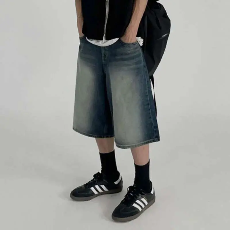 IEFB Men's Washed Denim Shorts New Summer Loose Mid Length Pants Korean Pocket Decoration Simple Trendy Male Bottoms 9W1635