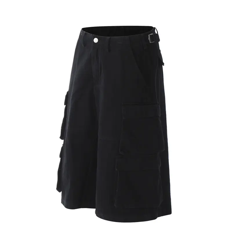 IEFB Summer Men's Shorts New Fashion Solid Color Multi Pockets Niche Design Knee Length Overalls  High Street Male Pants CPG2968