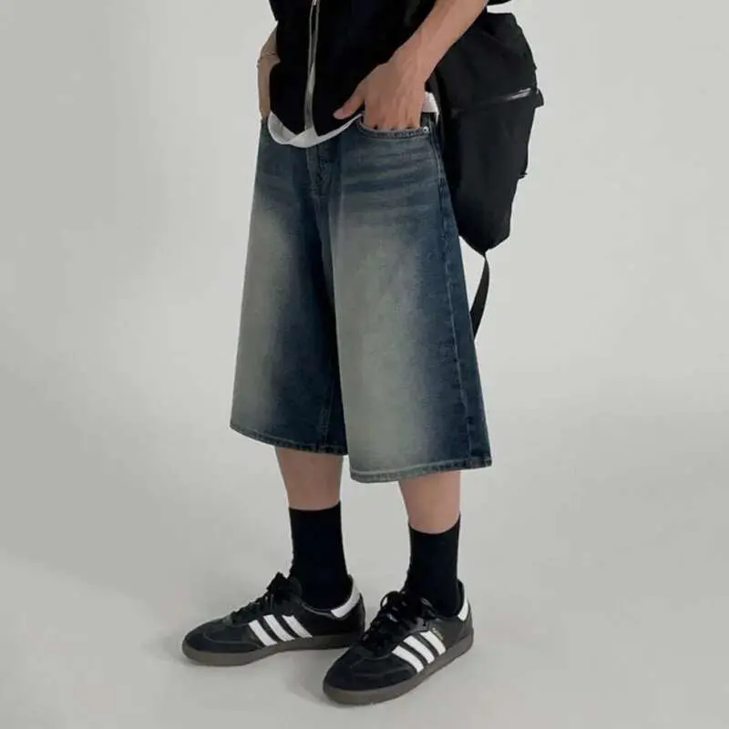 IEFB Men's Washed Denim Shorts New Summer Loose Mid Length Pants Korean Pocket Decoration Simple Trendy Male Bottoms 9W1635