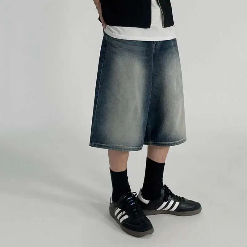 IEFB Men's Washed Denim Shorts New Summer Loose Mid Length Pants Korean Pocket Decoration Simple Trendy Male Bottoms 9W1635