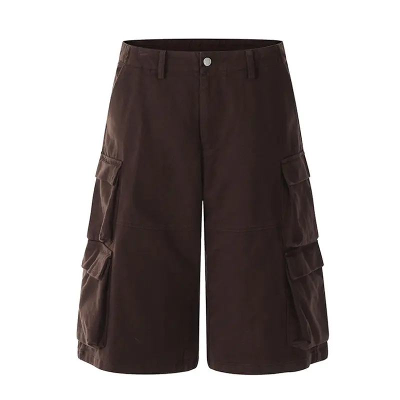 IEFB Summer Men's Shorts New Fashion Solid Color Multi Pockets Niche Design Knee Length Overalls  High Street Male Pants CPG2968
