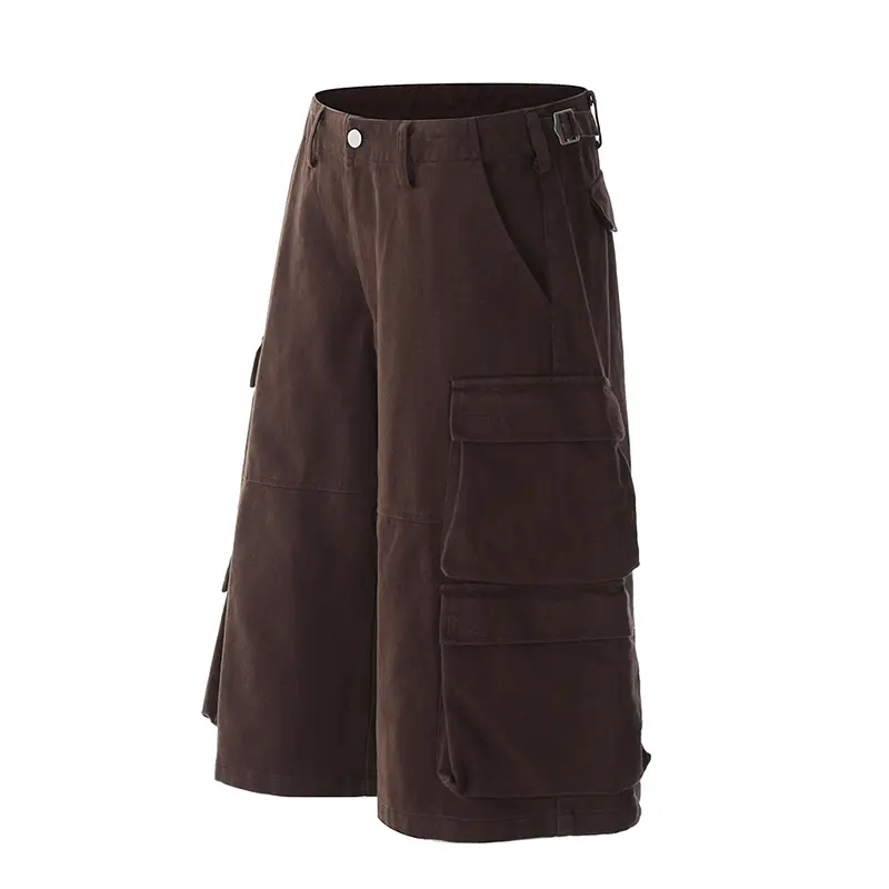 IEFB Summer Men's Shorts New Fashion Solid Color Multi Pockets Niche Design Knee Length Overalls  High Street Male Pants CPG2968