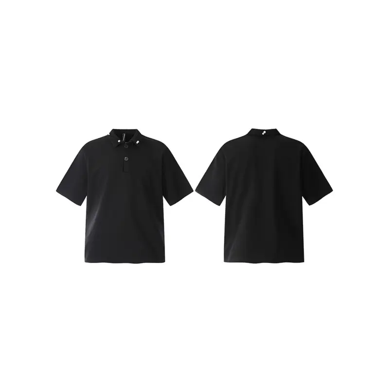 IEFB Dark Style Men's T-shirts Turn-down Collar Pearl Design Solid Color Casual Tops Short Sleeved Loose Male Tee Summer CPG2949