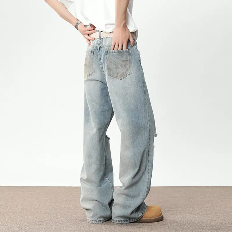 IEFB American Style New Fashion Men's Wear Denim Pants Vintage Distressed Hole Worn-out Male Jeans Baggy Summer Trend 9W3393