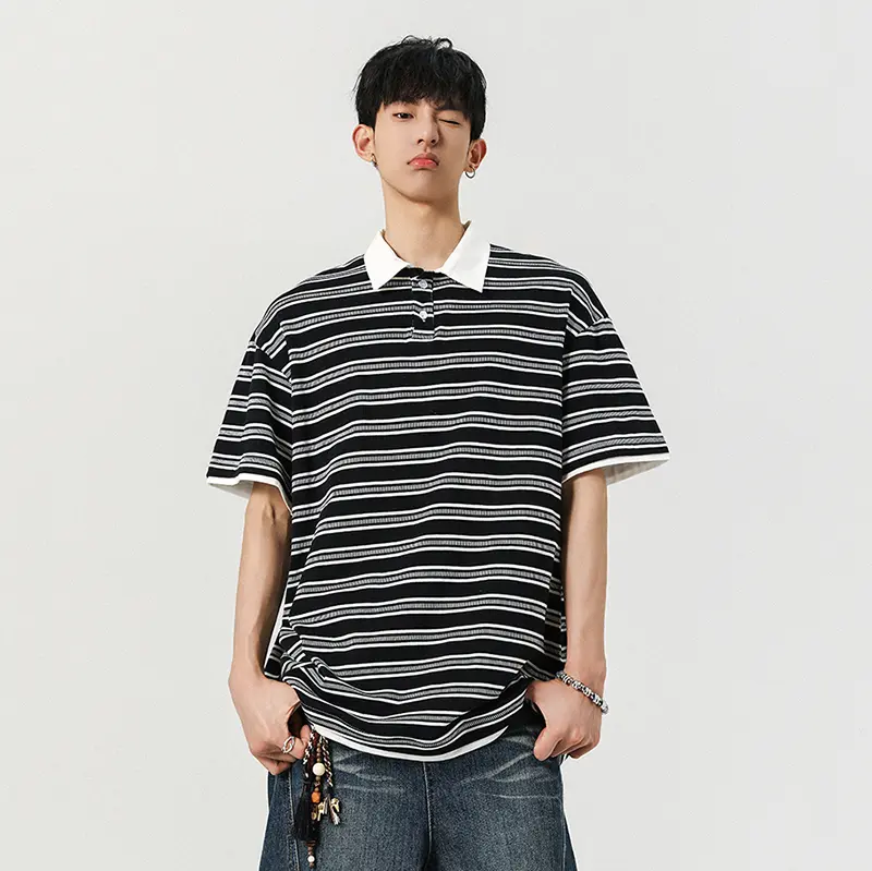 IEFB Men's Short Sleeve T-shirts New Summer Korean Contrast Color Striped  Fake Two-Piece Tide Lapel Pullover Male Tees 9W1944