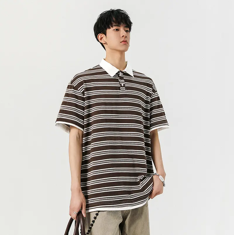 IEFB Men's Short Sleeve T-shirts New Summer Korean Contrast Color Striped  Fake Two-Piece Tide Lapel Pullover Male Tees 9W1944