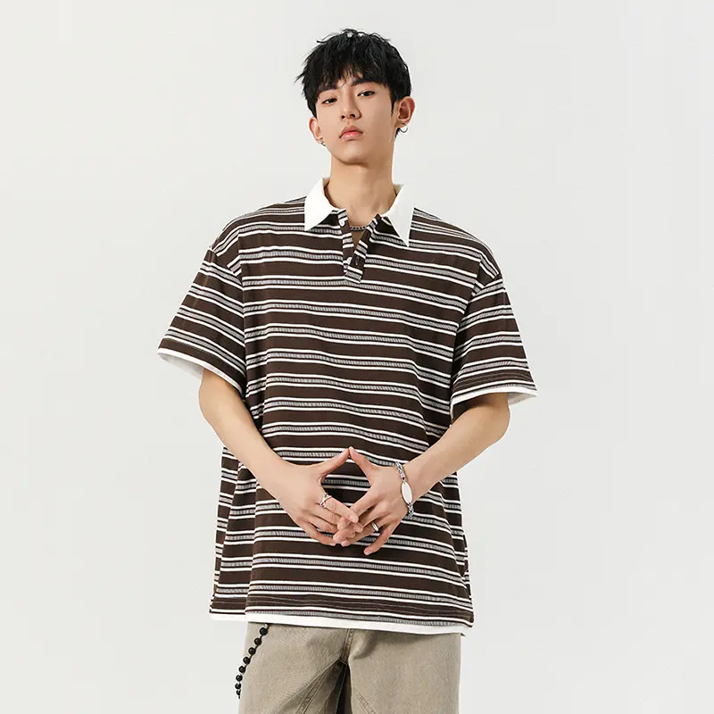 IEFB Men's Short Sleeve T-shirts New Summer Korean Contrast Color Striped  Fake Two-Piece Tide Lapel Pullover Male Tees 9W1944