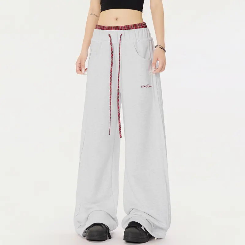 IEFB High Waisted Wide Leg Sports Men's Sweatpants Contrast Color Lace-up Elastic Waist Couple Pants Straight Bottoms 9W2321