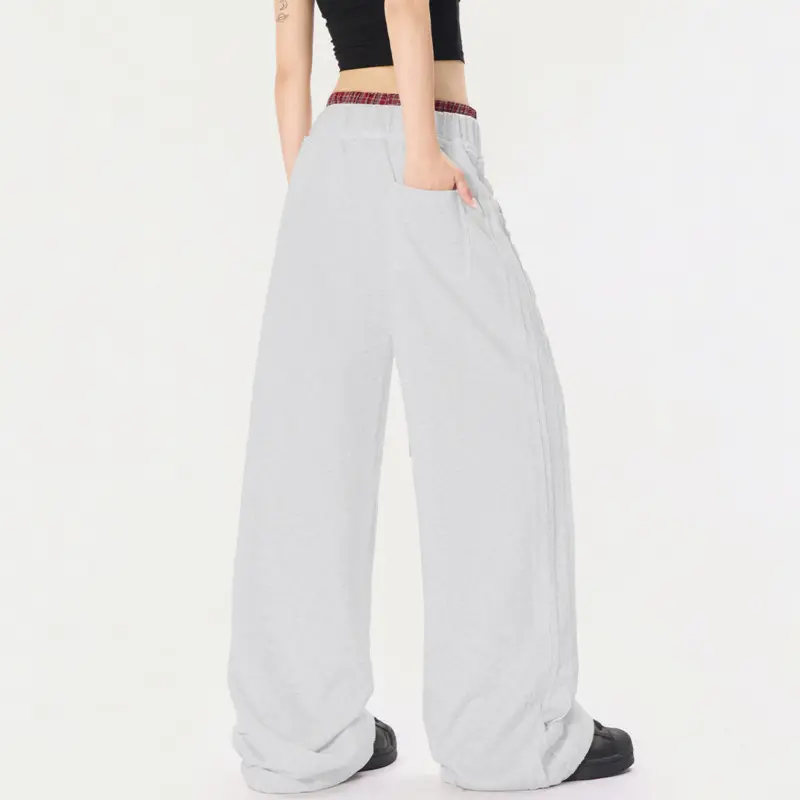 IEFB High Waisted Wide Leg Sports Men's Sweatpants Contrast Color Lace-up Elastic Waist Couple Pants Straight Bottoms 9W2321