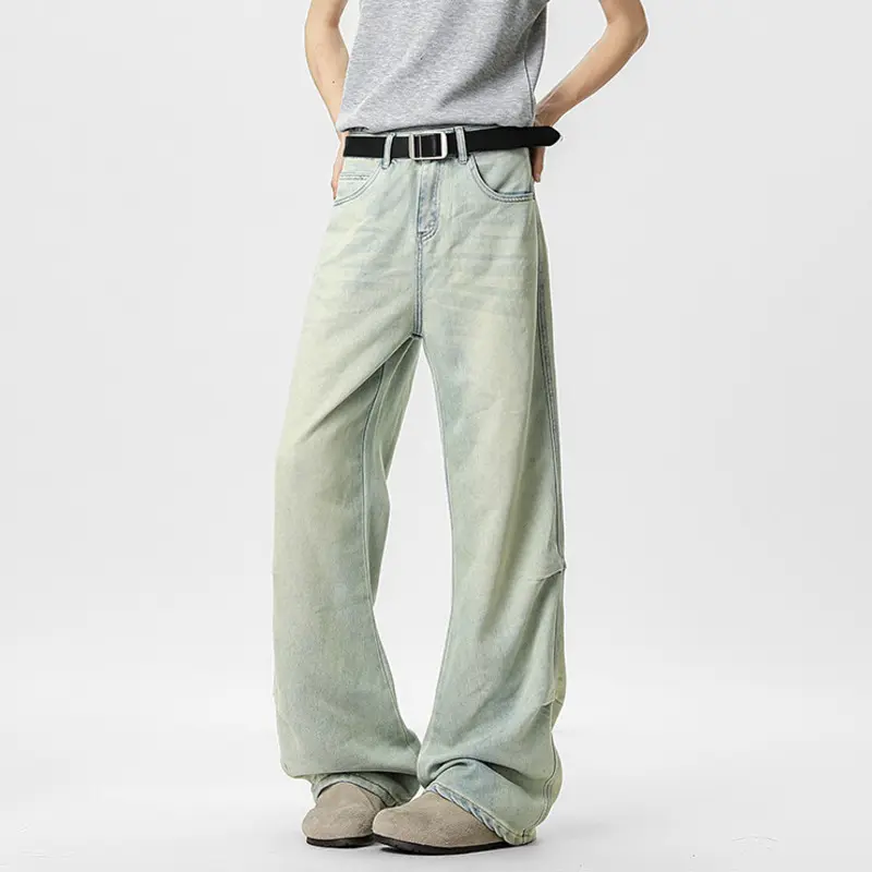 IEFB New Summer Men's Jeans Washing Mud Dying Solid Color Cleanfit Pants Casual Wide Leg Loose Male Denim Trousers Chic 9W3404