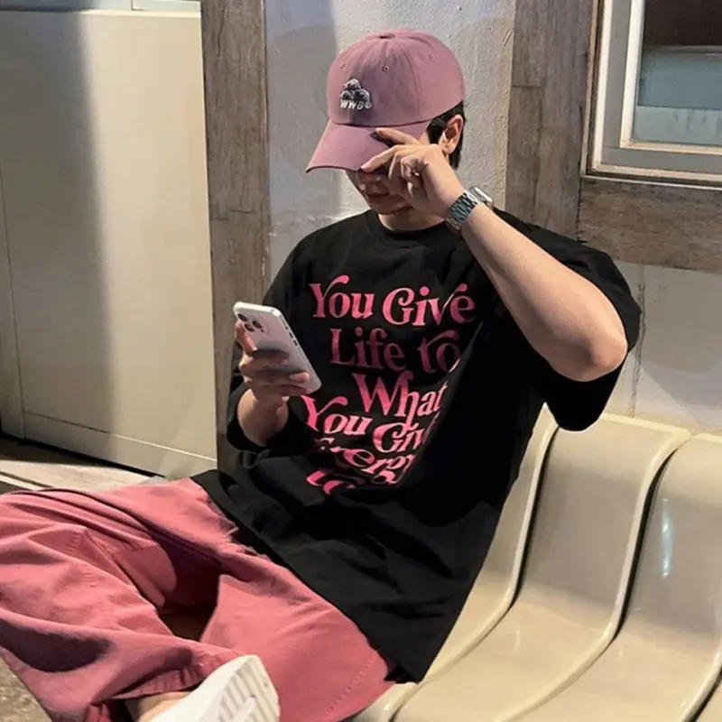 IEFB Niche Design Men's T-shirts Letter Printing Contrast Color Short Sleeved O-neck Casual Tees Summer Loose Male Tops 9W2504
