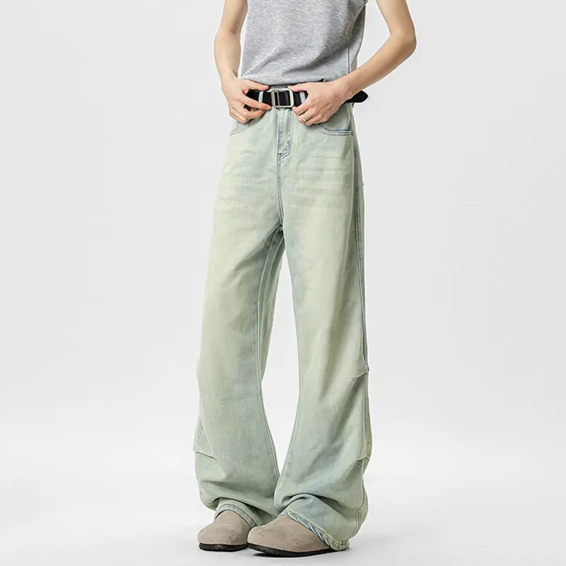 IEFB New Summer Men's Jeans Washing Mud Dying Solid Color Cleanfit Pants Casual Wide Leg Loose Male Denim Trousers Chic 9W3404