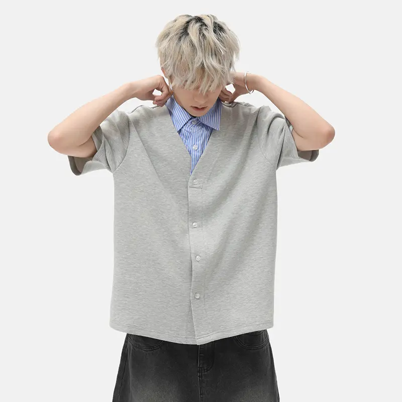 IEFB New Trendy Men Casual T-shirt Short Sleeve Patchwork Stripe Contrast Color Lapel Men's Korean Fake Two-piece Top 9W3016