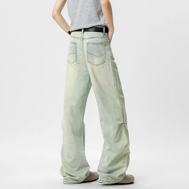 IEFB New Summer Men's Jeans Washing Mud Dying Solid Color Cleanfit Pants Casual Wide Leg Loose Male Denim Trousers Chic 9W3404