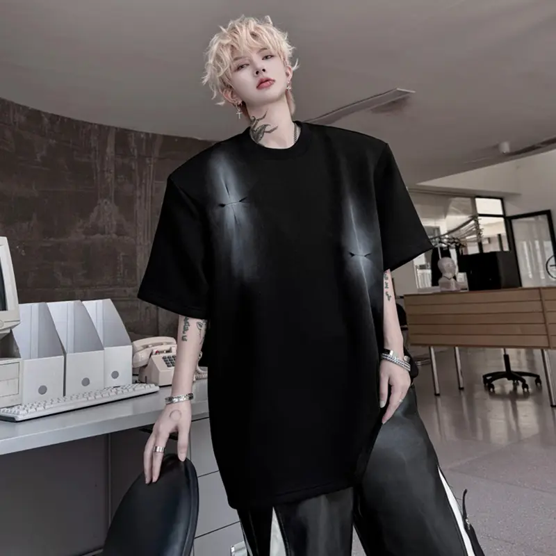 IEFB Round Neck Men's Tees Niche Design Knot Inkjet Contrast Color Short Sleeved Loose Tops Pullover Casual Male T-shirts 9W2305