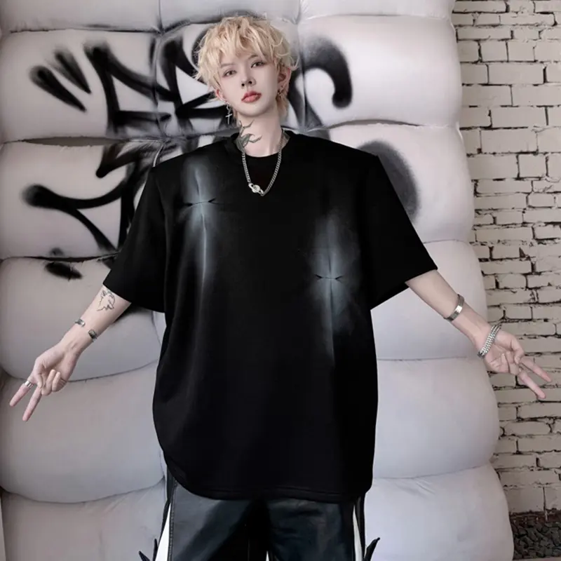 IEFB Round Neck Men's Tees Niche Design Knot Inkjet Contrast Color Short Sleeved Loose Tops Pullover Casual Male T-shirts 9W2305