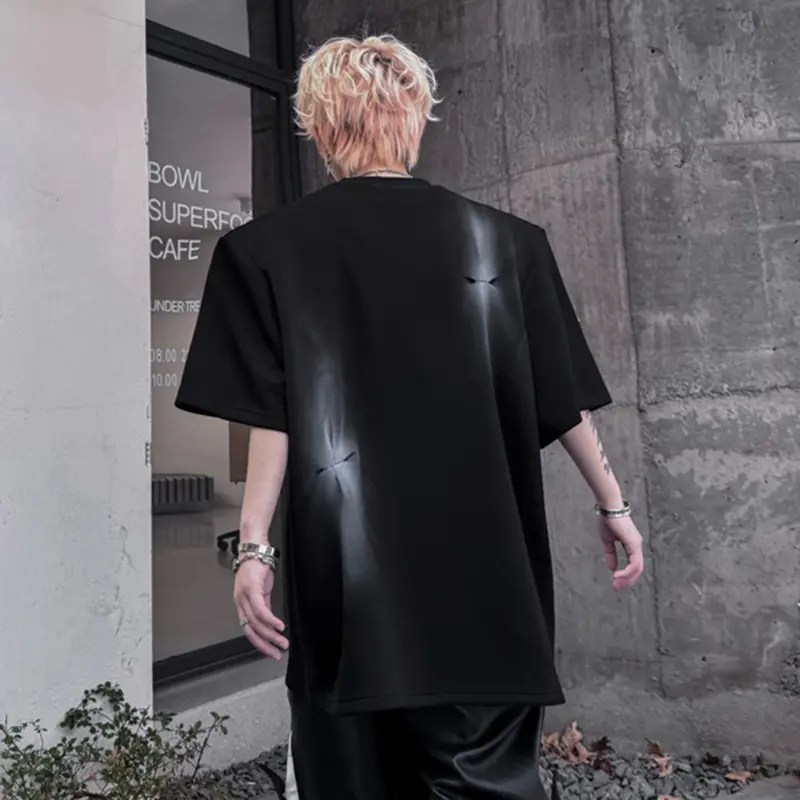 IEFB Round Neck Men's Tees Niche Design Knot Inkjet Contrast Color Short Sleeved Loose Tops Pullover Casual Male T-shirts 9W2305