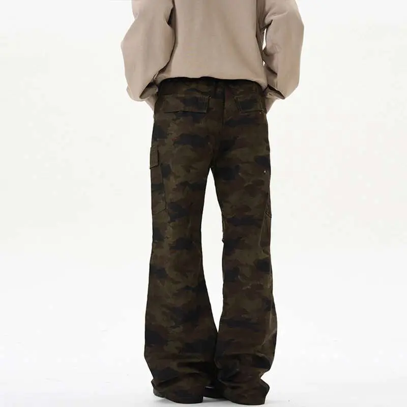 IEFB Men's Cargo Pants Pleated Loose Straight Leg Stylish New American Style Multi Pockets Design Male Handsome Bottoms 9W2028