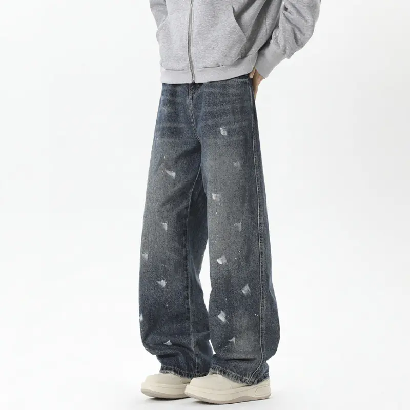 IEFB Niche Design Men's Denim Bottom Splash-ink Contrast Color 2025 Summer Streetwear All-match Loose Male Jeans Stylish 9W3835
