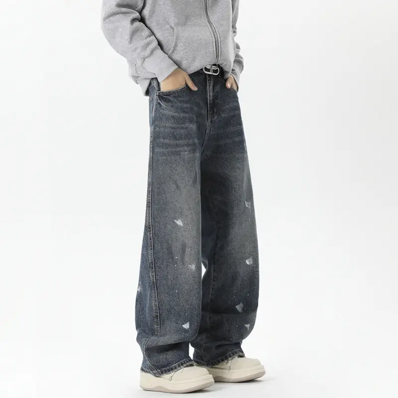 IEFB Niche Design Men's Denim Bottom Splash-ink Contrast Color 2025 Summer Streetwear All-match Loose Male Jeans Stylish 9W3835