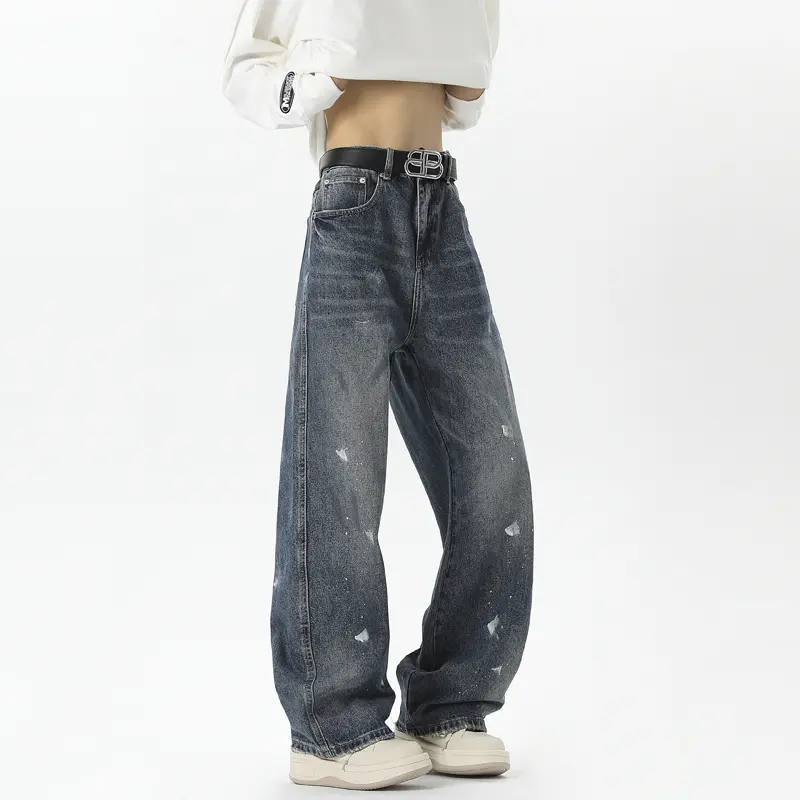 IEFB Niche Design Men's Denim Bottom Splash-ink Contrast Color 2025 Summer Streetwear All-match Loose Male Jeans Stylish 9W3835