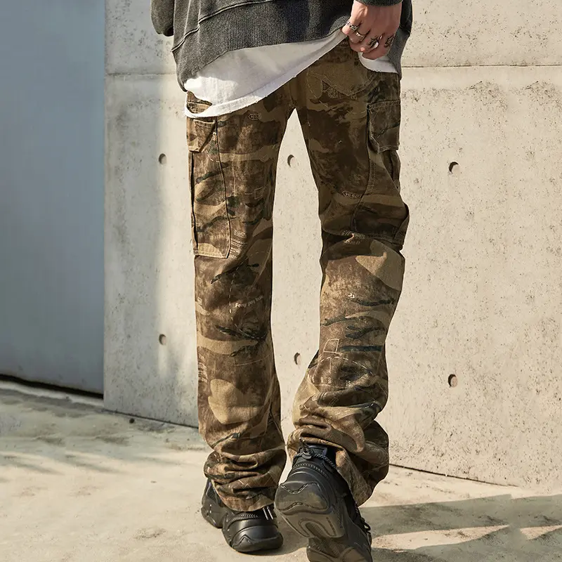 IEFB Men's Cargo Pants Straight Wide Leg Multi Pockets New American Style High Street Male Casual Summer Clothing 9W2137